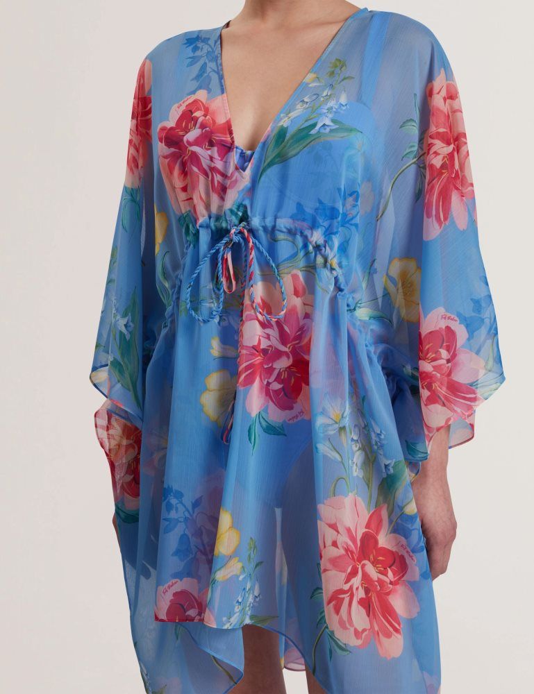 Ted Baker Larja - Floral Print Chiffon Mini Beach Kaftan Ženske Kupaći Kostimi Plave | 284013-HPM