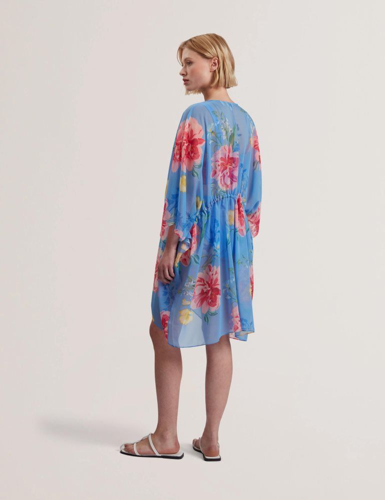 Ted Baker Larja - Floral Print Chiffon Mini Beach Kaftan Ženske Kupaći Kostimi Plave | 284013-HPM