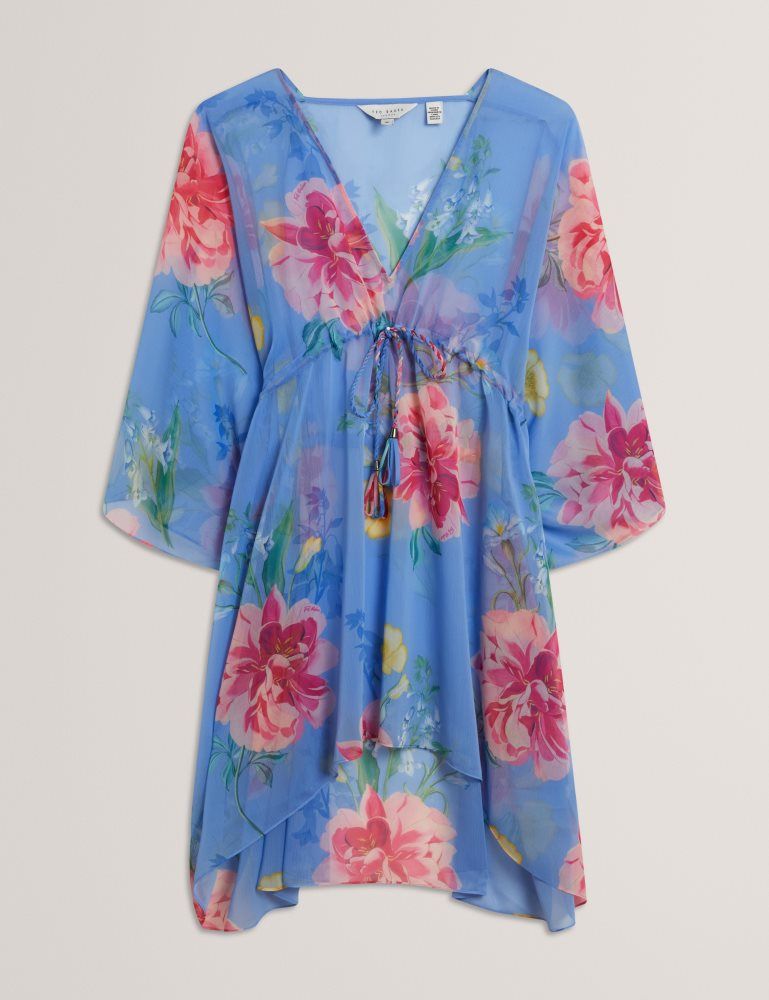 Ted Baker Larja - Floral Print Chiffon Mini Beach Kaftan Ženske Kupaći Kostimi Plave | 284013-HPM