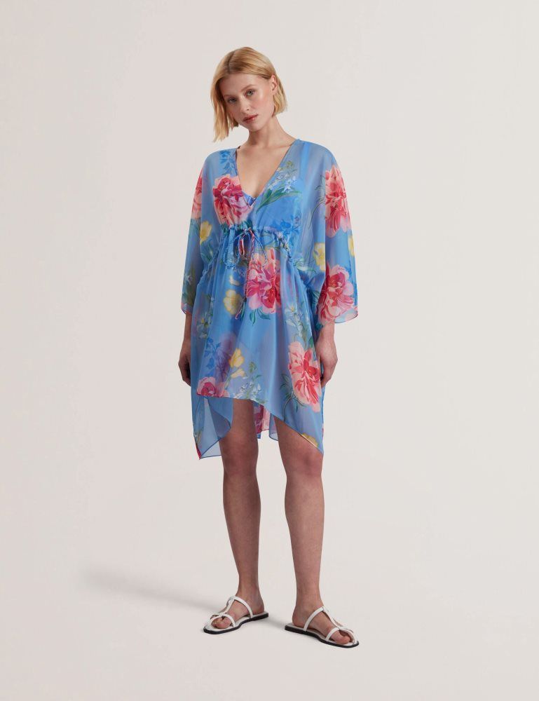Ted Baker Larja - Floral Print Chiffon Mini Beach Kaftan Ženske Kupaći Kostimi Plave | 284013-HPM