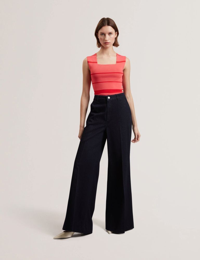 Ted Baker Laydaa - Striped Knit Square Neck Sleeveless Top Ženske Majice Koraljne | 365940-OJR