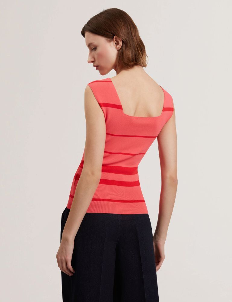 Ted Baker Laydaa - Striped Knit Square Neck Sleeveless Top Ženske Majice Koraljne | 365940-OJR