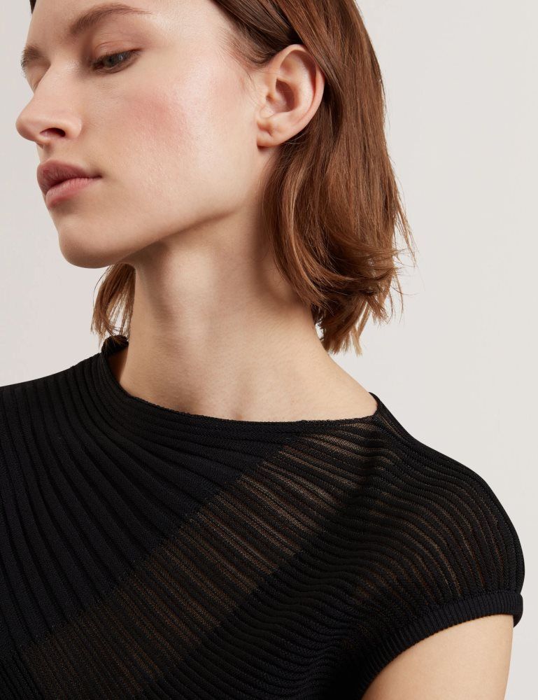 Ted Baker Layynii - Sheer Detail Engineered Knit Top Ženske Majice Crne | 394261-SVW