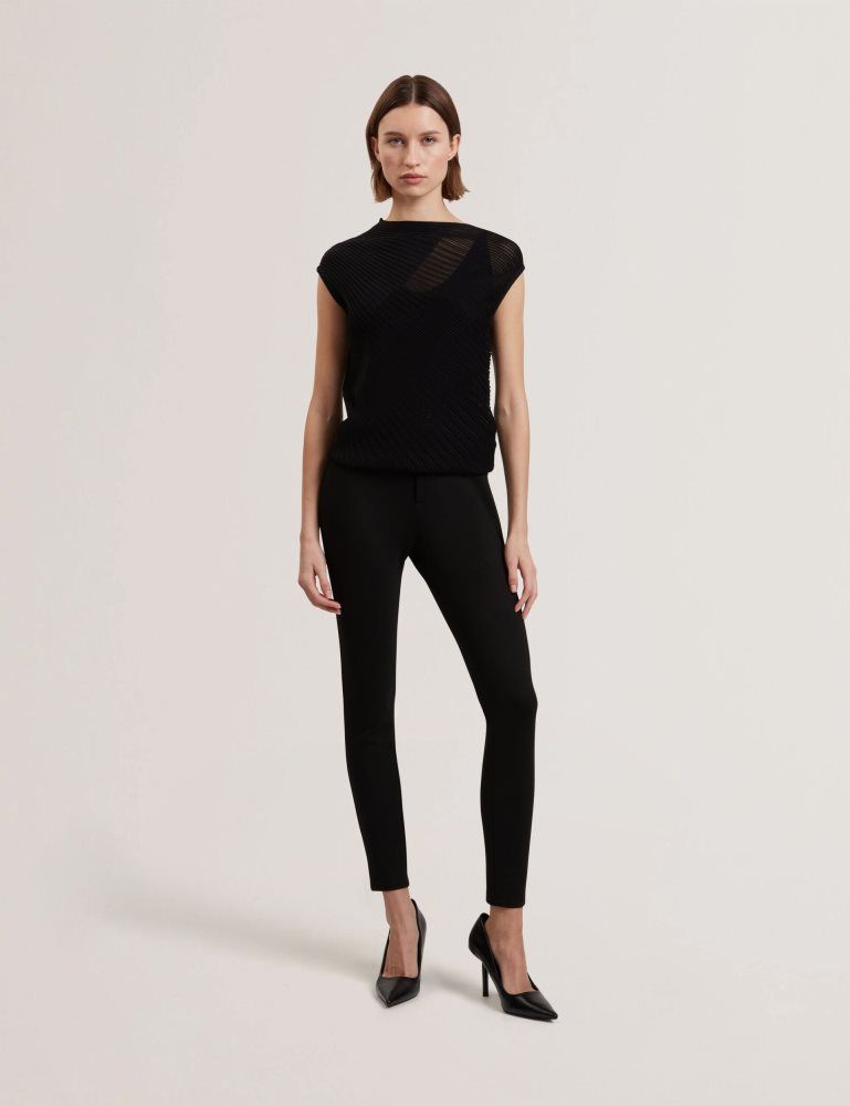 Ted Baker Layynii - Sheer Detail Engineered Knit Top Ženske Majice Crne | 394261-SVW