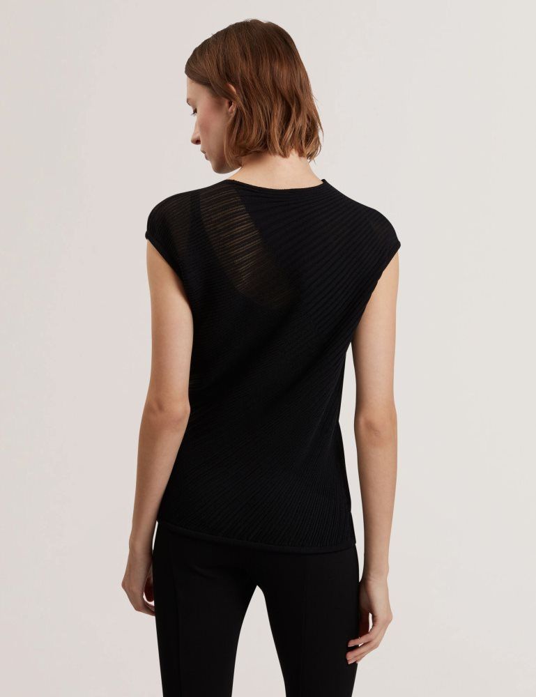 Ted Baker Layynii - Sheer Detail Engineered Knit Top Ženske Majice Crne | 394261-SVW