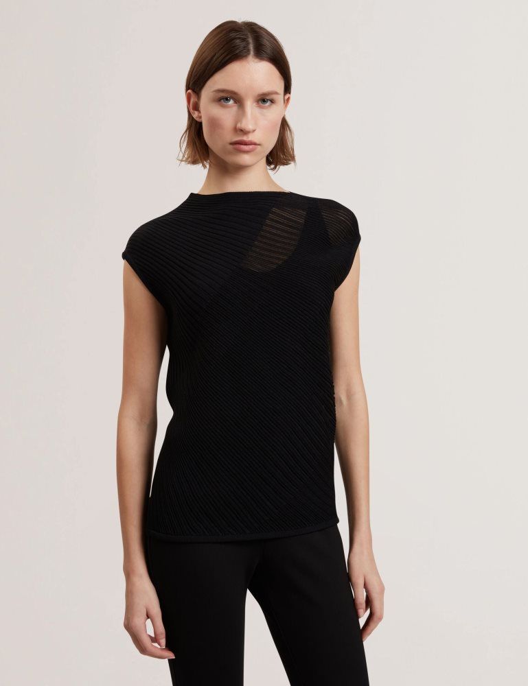 Ted Baker Layynii - Sheer Detail Engineered Knit Top Ženske Majice Crne | 394261-SVW