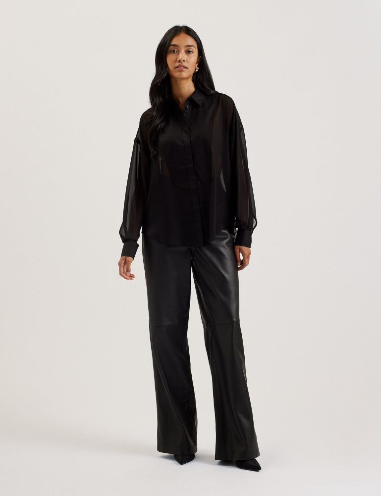 Ted Baker Lechosa - Bib Front Sheer Long Sleeve Blouse Ženske Majice Crne | 764982-UGK