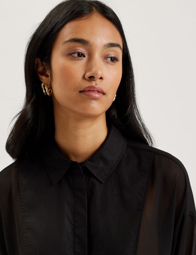 Ted Baker Lechosa - Bib Front Sheer Long Sleeve Blouse Ženske Majice Crne | 764982-UGK