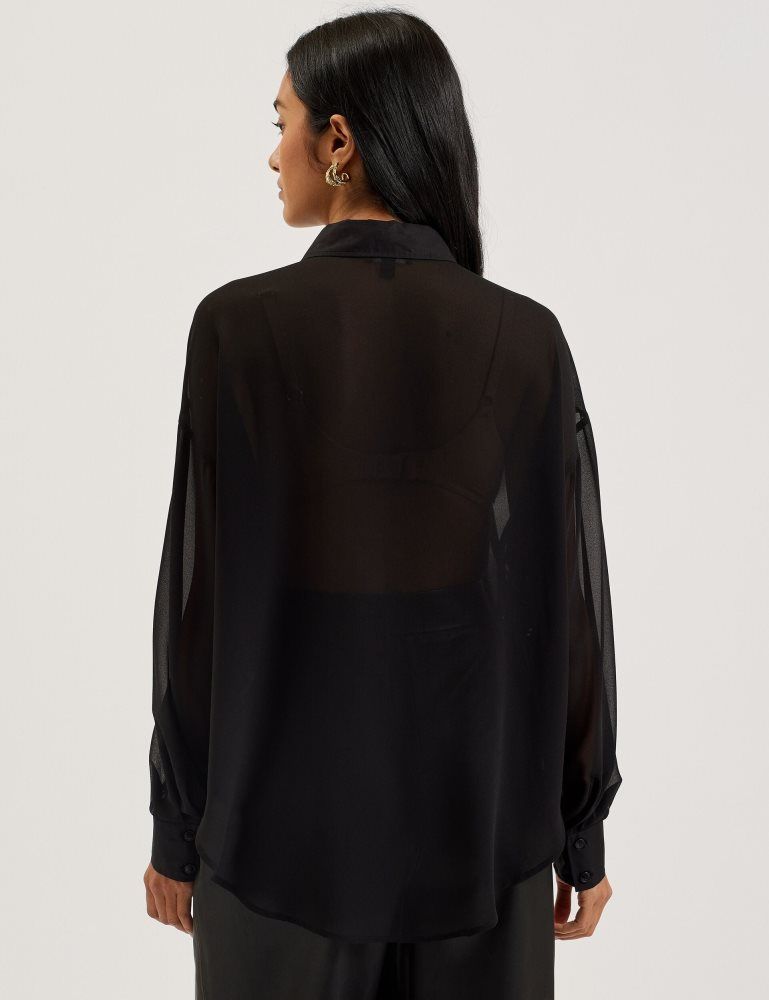 Ted Baker Lechosa - Bib Front Sheer Long Sleeve Blouse Ženske Majice Crne | 764982-UGK