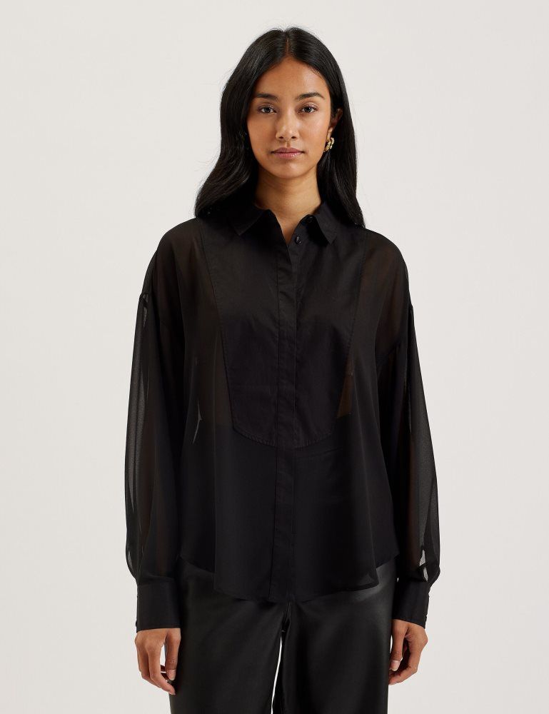Ted Baker Lechosa - Bib Front Sheer Long Sleeve Blouse Ženske Majice Crne | 764982-UGK