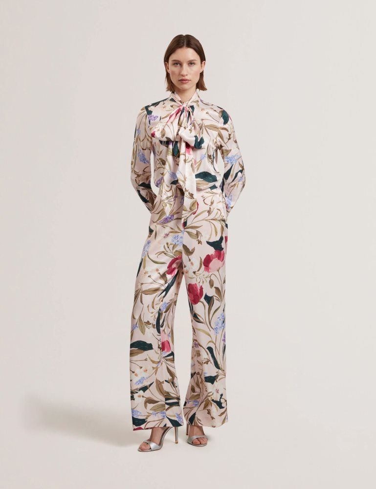 Ted Baker Leeyaa - Floral Print Tie Neck Longline Blouse Ženske Majice Roze | 986321-OFY