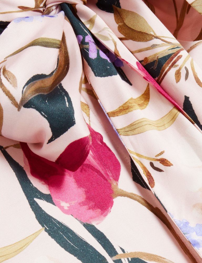 Ted Baker Leeyaa - Floral Print Tie Neck Longline Blouse Ženske Majice Roze | 986321-OFY