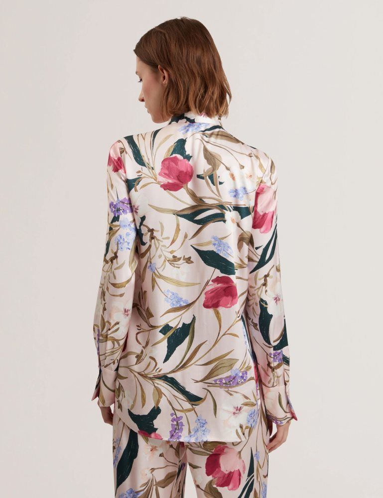 Ted Baker Leeyaa - Floral Print Tie Neck Longline Blouse Ženske Majice Roze | 986321-OFY