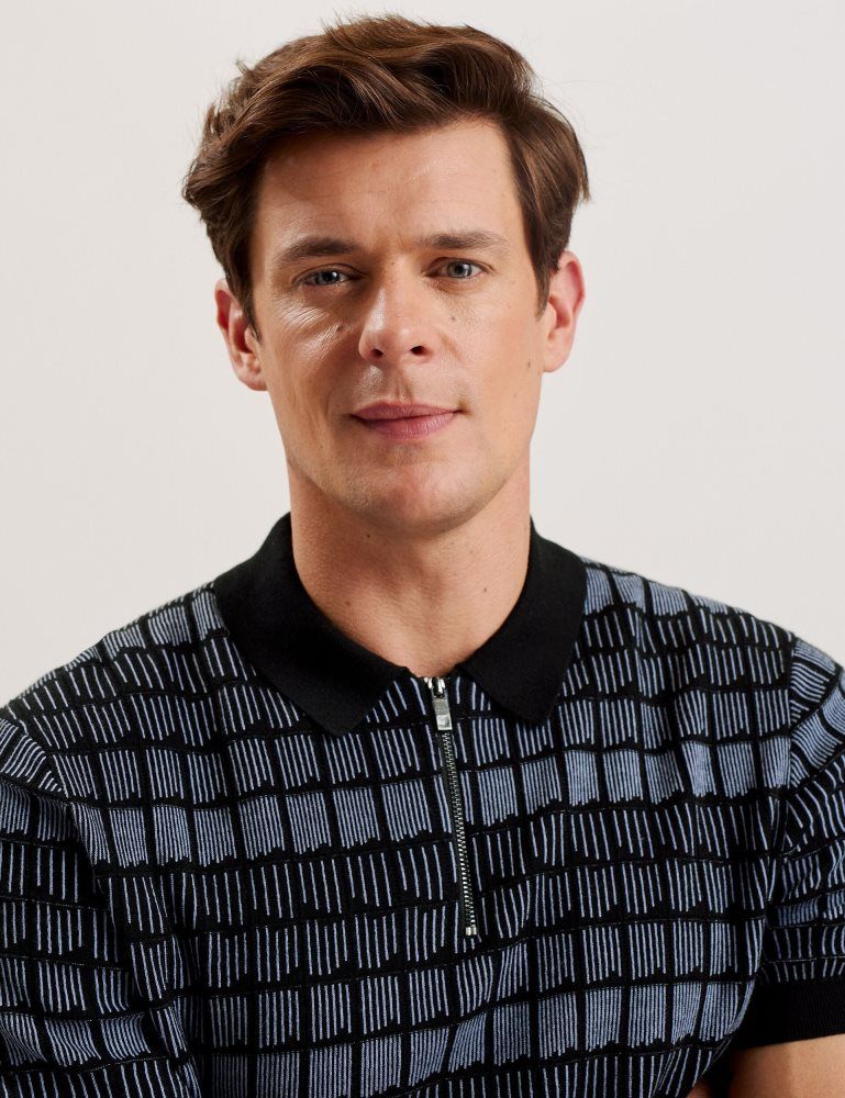 Ted Baker Levers - Ombre Jacquard Zip Neck Polo Shirt Muške Topi Crne | 219873-CBR