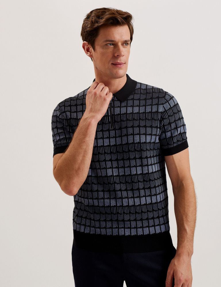 Ted Baker Levers - Ombre Jacquard Zip Neck Polo Shirt Muške Topi Crne | 219873-CBR