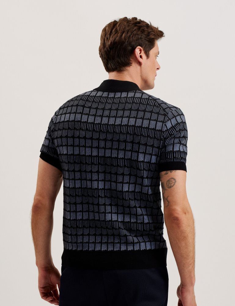 Ted Baker Levers - Ombre Jacquard Zip Neck Polo Shirt Muške Topi Crne | 219873-CBR