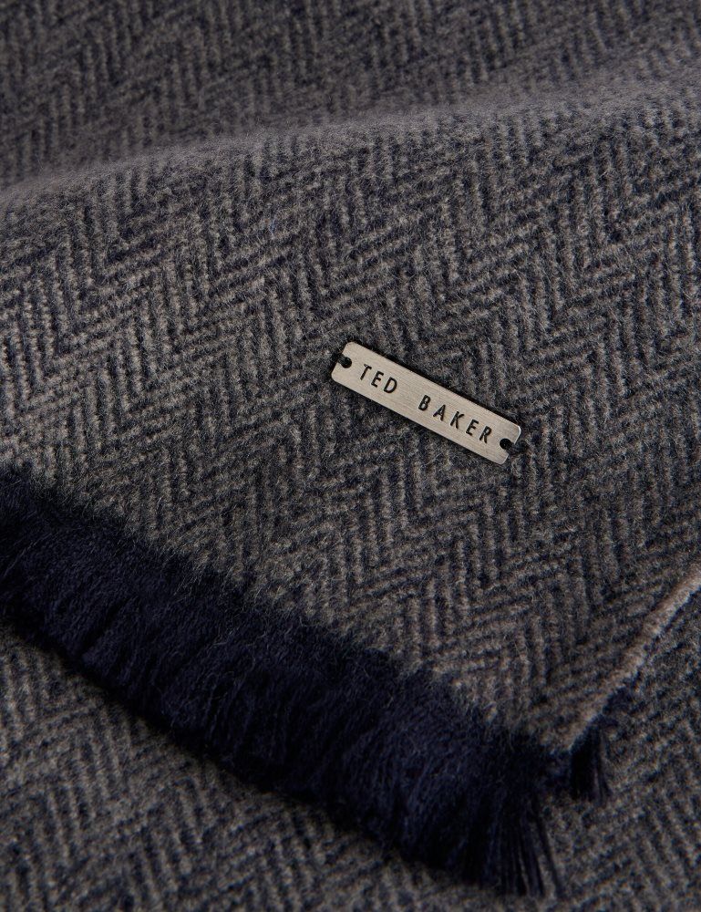 Ted Baker Lewiis - Herringbone Texture Contrast Trim Scarf Muške Hats, Gloves & Scarves Tamnoplave | 026719-TCP