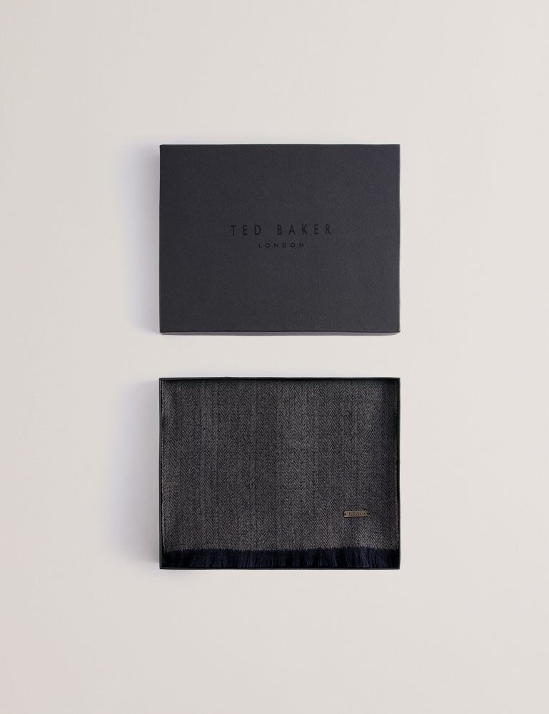 Ted Baker Lewiis - Herringbone Texture Contrast Trim Scarf Muške Hats, Gloves & Scarves Tamnoplave | 026719-TCP