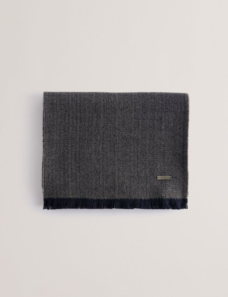 Ted Baker Lewiis - Herringbone Texture Contrast Trim Scarf Muške Hats, Gloves & Scarves Tamnoplave | 026719-TCP
