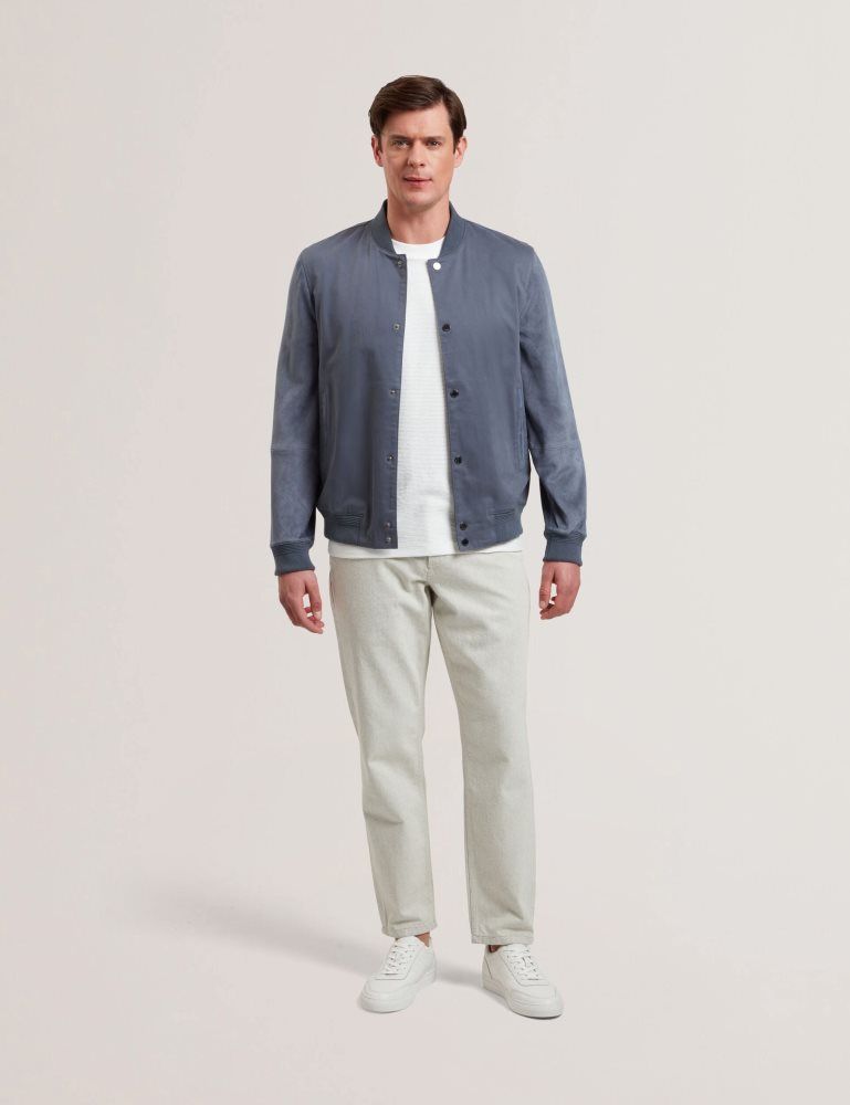 Ted Baker Liams - Cotton Twill & Suede Bomber Jacket Muške Jakne Plave | 421869-BZI