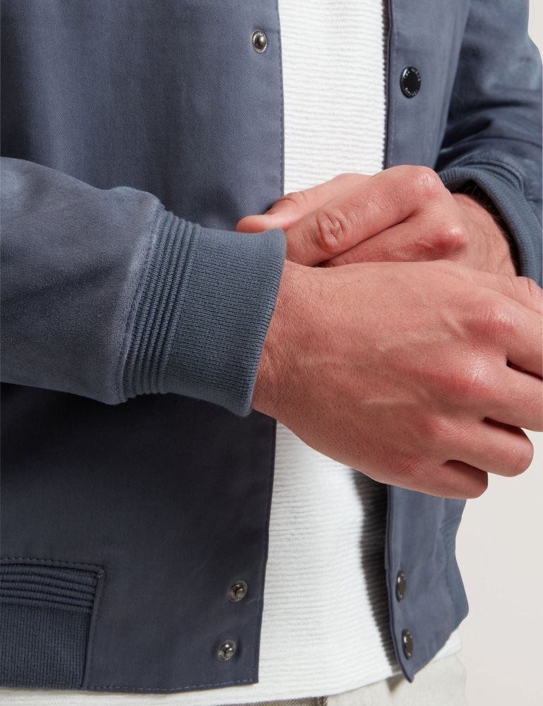 Ted Baker Liams - Cotton Twill & Suede Bomber Jacket Muške Jakne Plave | 421869-BZI