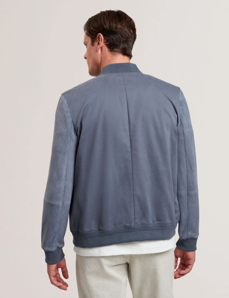 Ted Baker Liams - Cotton Twill & Suede Bomber Jacket Muške Jakne Plave | 421869-BZI