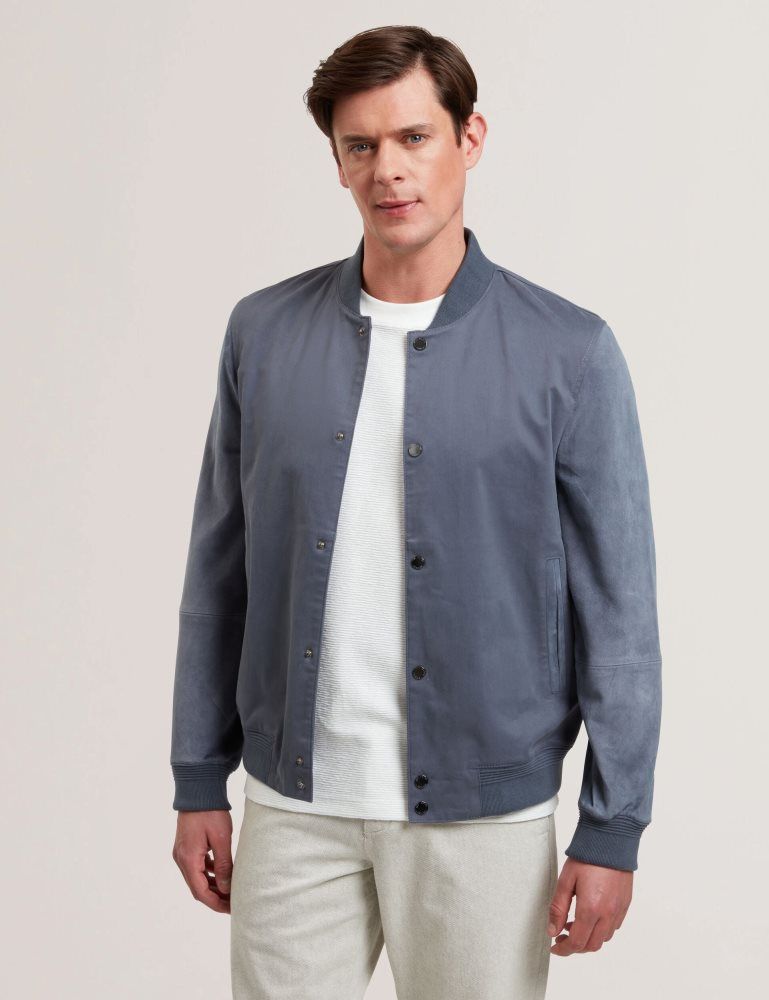 Ted Baker Liams - Cotton Twill & Suede Bomber Jacket Muške Jakne Plave | 421869-BZI