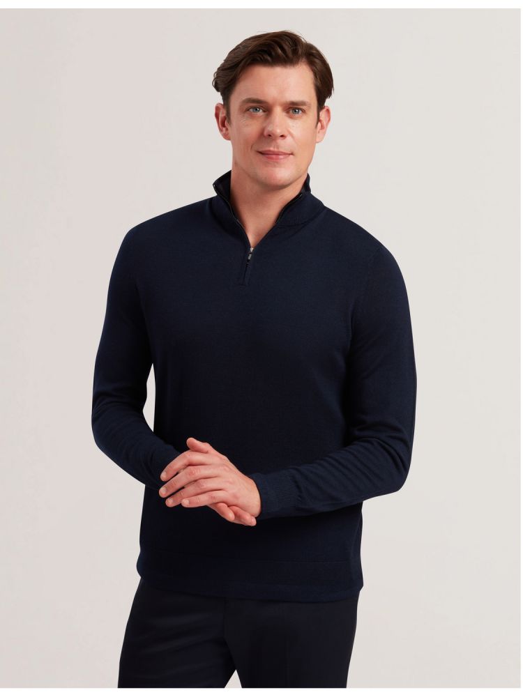 Ted Baker Limehas - Wool Quarter Zip Funnel Neck Sweater Muške Džemperi Tamnoplave | 524397-WFA