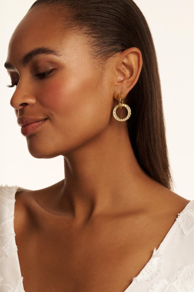 Ted Baker Lina - Crystal Double Link Drop Hoop Earrings Ženske Nakit Zlatne | 281796-YSU