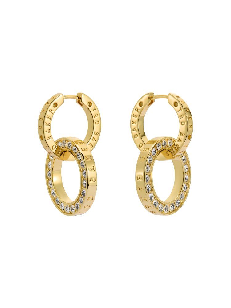 Ted Baker Lina - Crystal Double Link Drop Hoop Earrings Ženske Nakit Zlatne | 281796-YSU
