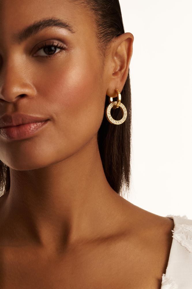 Ted Baker Lina - Crystal Double Link Drop Hoop Earrings Ženske Nakit Zlatne | 281796-YSU