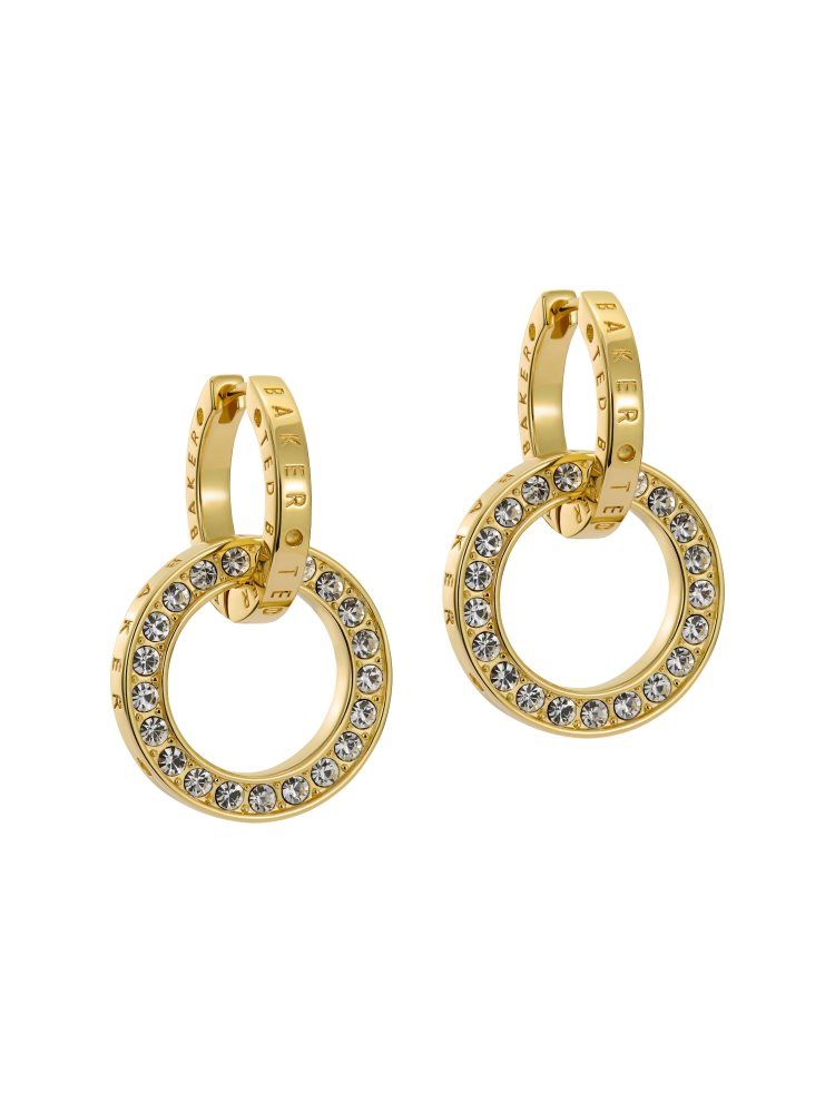 Ted Baker Lina - Crystal Double Link Drop Hoop Earrings Ženske Nakit Zlatne | 281796-YSU