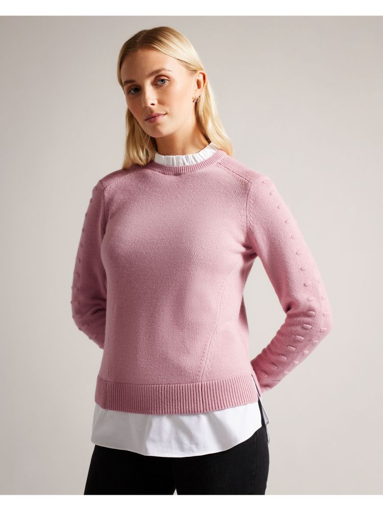 Ted Baker Lissiah - Bobble Detail Shirt Hem Knitted Jumper Ženske Džemperi Roze | 519302-BEK