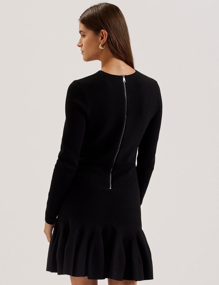 Ted Baker Loisss - Flounce Hem Long Sleeve Knitted Mini Dress Ženske Haljina Crne | 487195-SOI