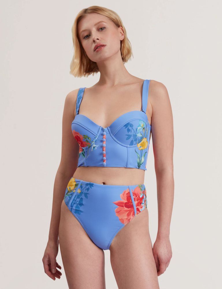 Ted Baker Lorriee - Printed High Waisted Bikini Bottoms Ženske Kupaći Kostimi Plave | 618370-GWT