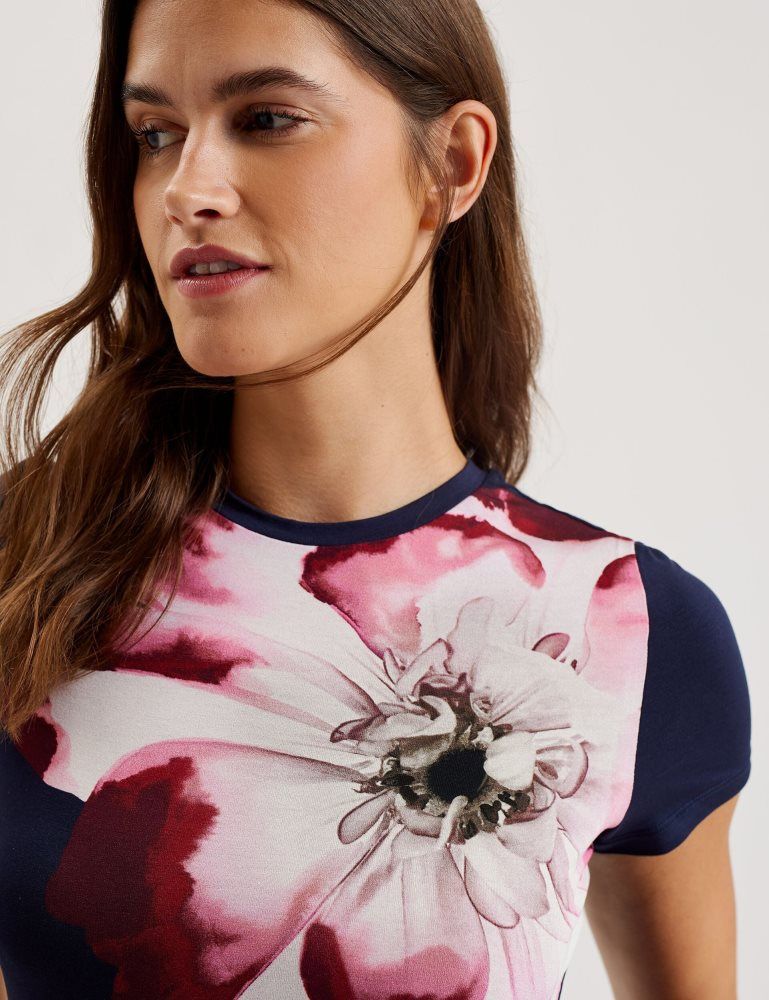 Ted Baker Louannn - Placement Print Crew Neck Fitted T-shirt Ženske Majice Tamnoplave | 047319-ZFW
