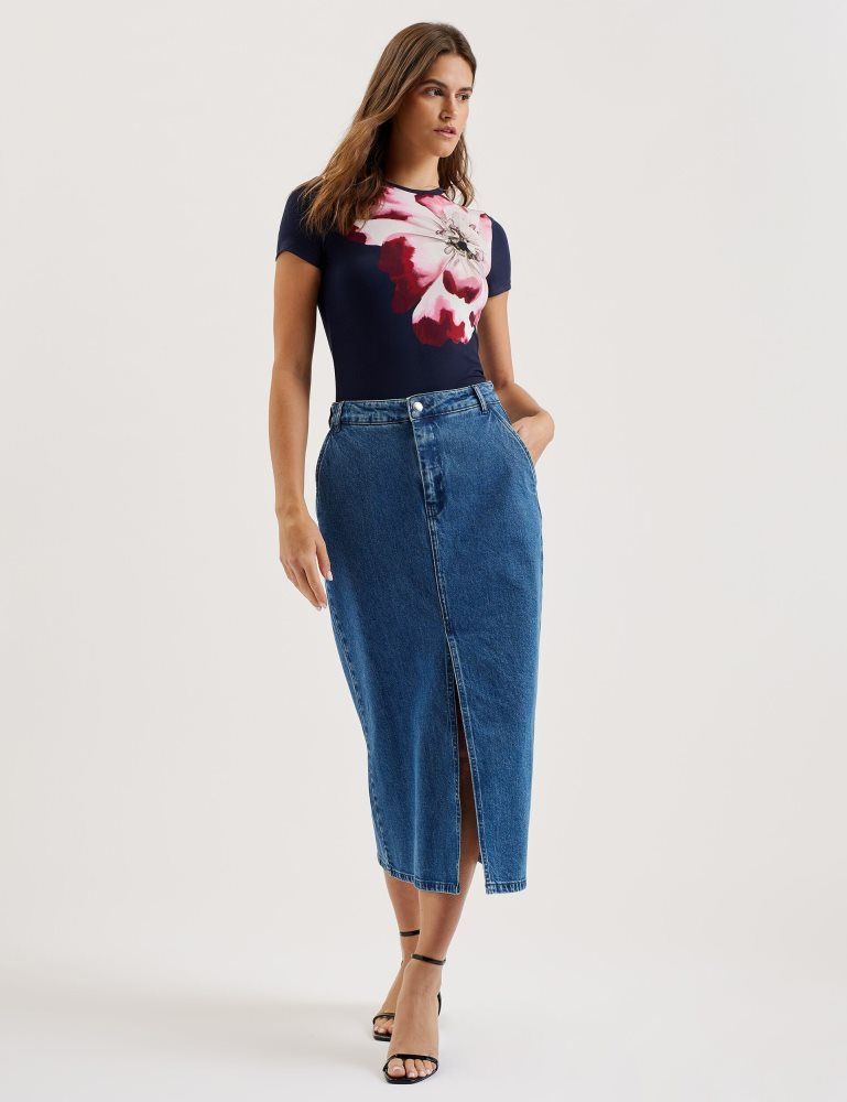 Ted Baker Louannn - Placement Print Crew Neck Fitted T-shirt Ženske Majice Tamnoplave | 047319-ZFW