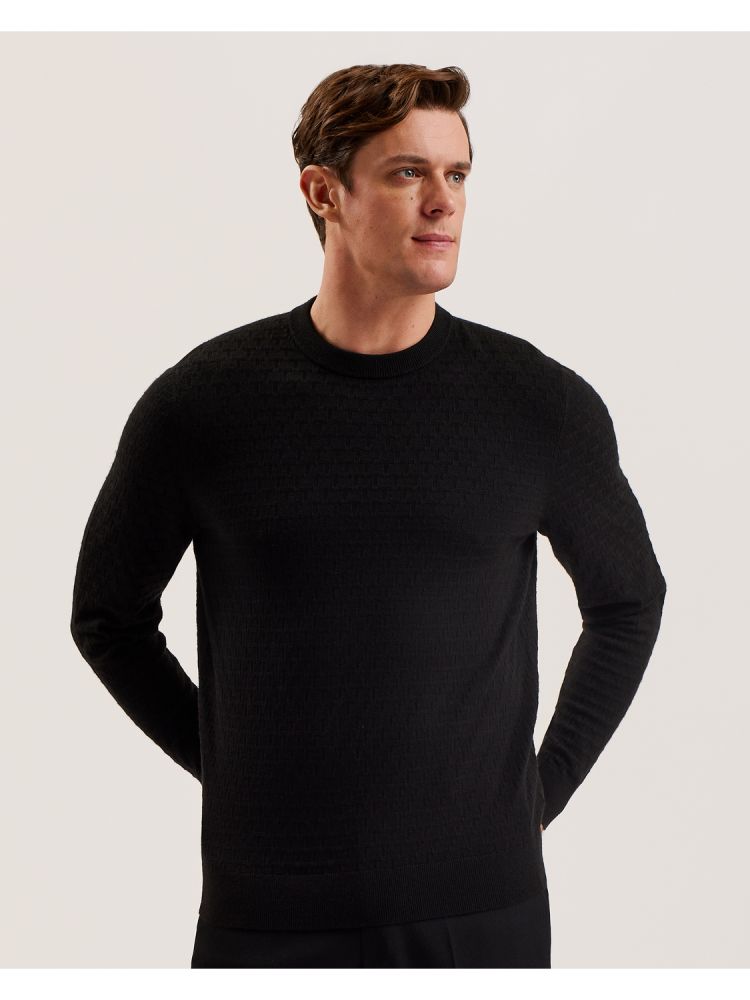 Ted Baker Loung - Textured T Knit Crew Neck Jumper Muške Džemperi Crne | 805124-MNJ