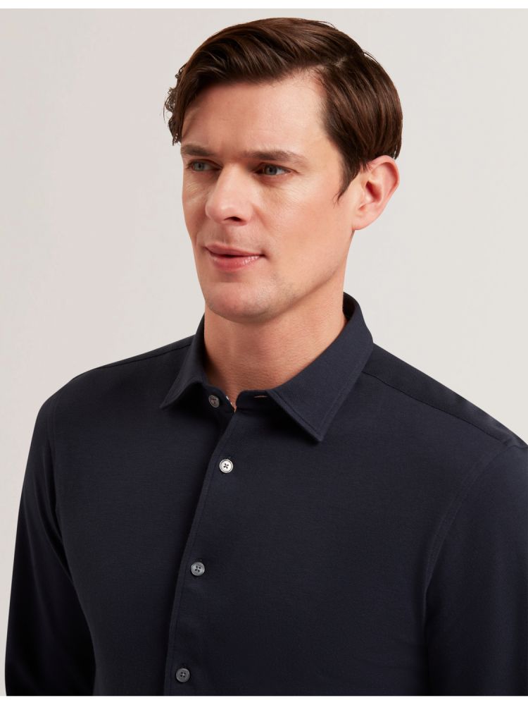 Ted Baker Luckey - Long Sleeve Pique Cotton Jersey Shirt Muške Košulje Tamnoplave | 830974-RBK