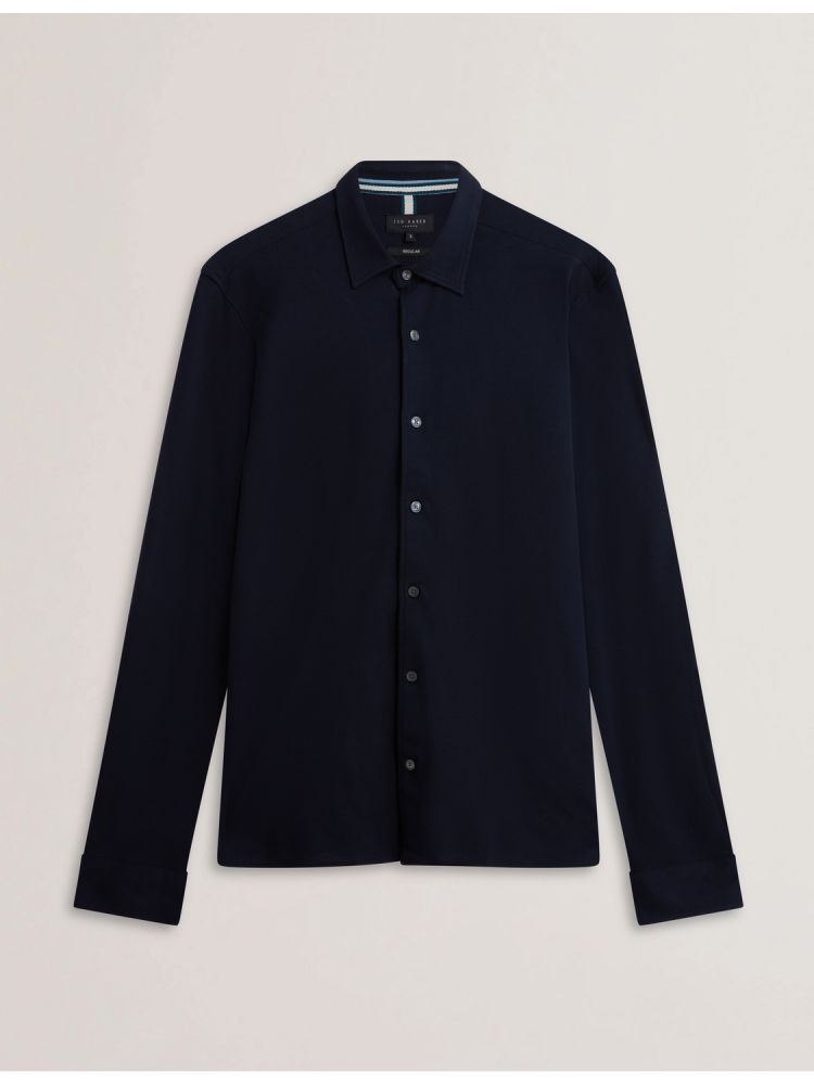 Ted Baker Luckey - Long Sleeve Pique Cotton Jersey Shirt Muške Košulje Tamnoplave | 830974-RBK