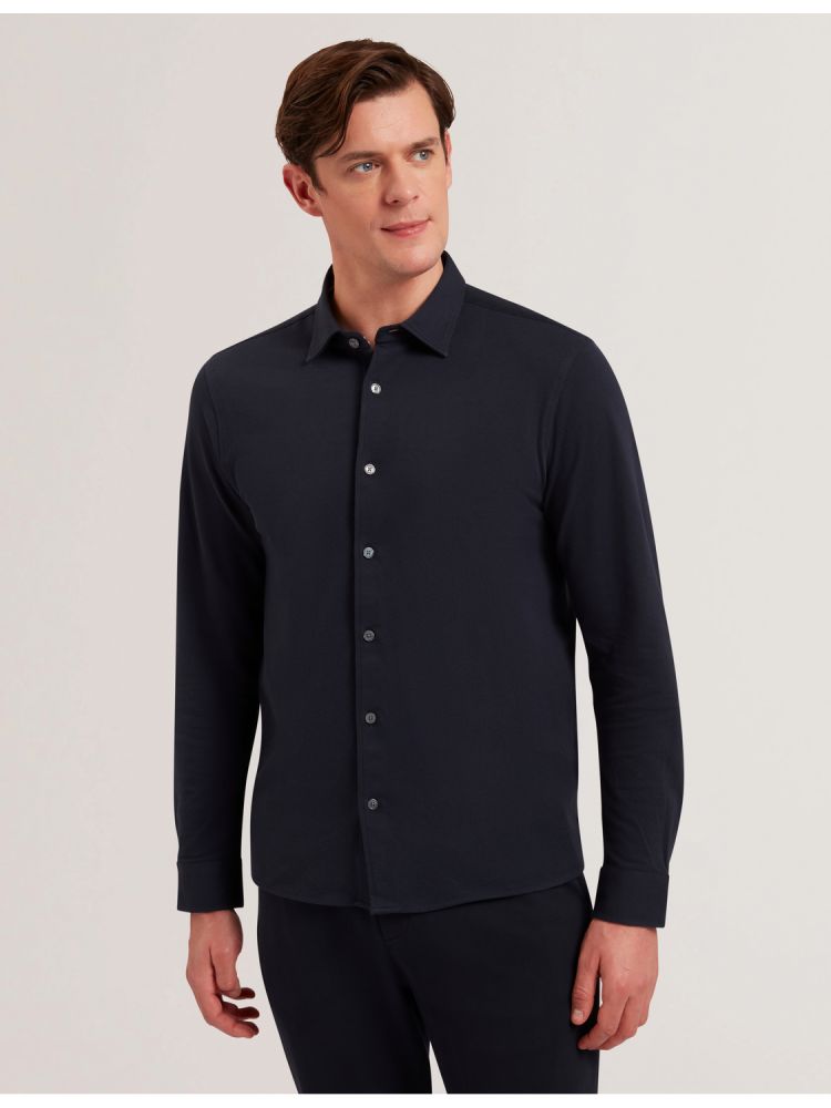Ted Baker Luckey - Long Sleeve Pique Cotton Jersey Shirt Muške Košulje Tamnoplave | 830974-RBK