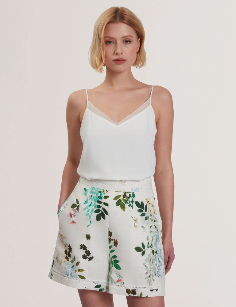 Ted Baker Lulea - Chiffon Detail V-neck Strappy Cami Top Ženske Majice Bijele | 025761-PAG
