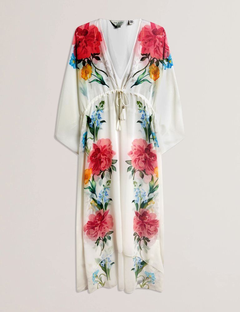 Ted Baker Luusaa - Floral V-neck Maxi Kaftan Beach Dress Ženske Kupaći Kostimi Bijele | 103596-DUH
