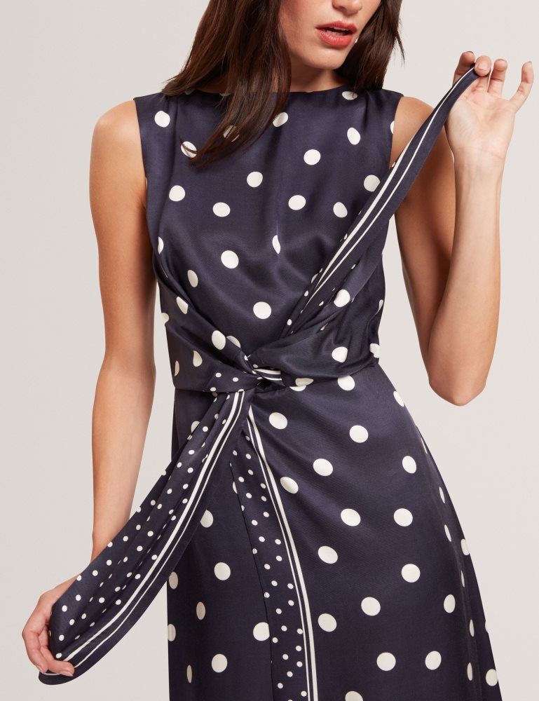 Ted Baker Malmoa - Polka Dot Tie Detail Column Midi Dress Ženske Haljina Tamnoplave | 375904-GWM