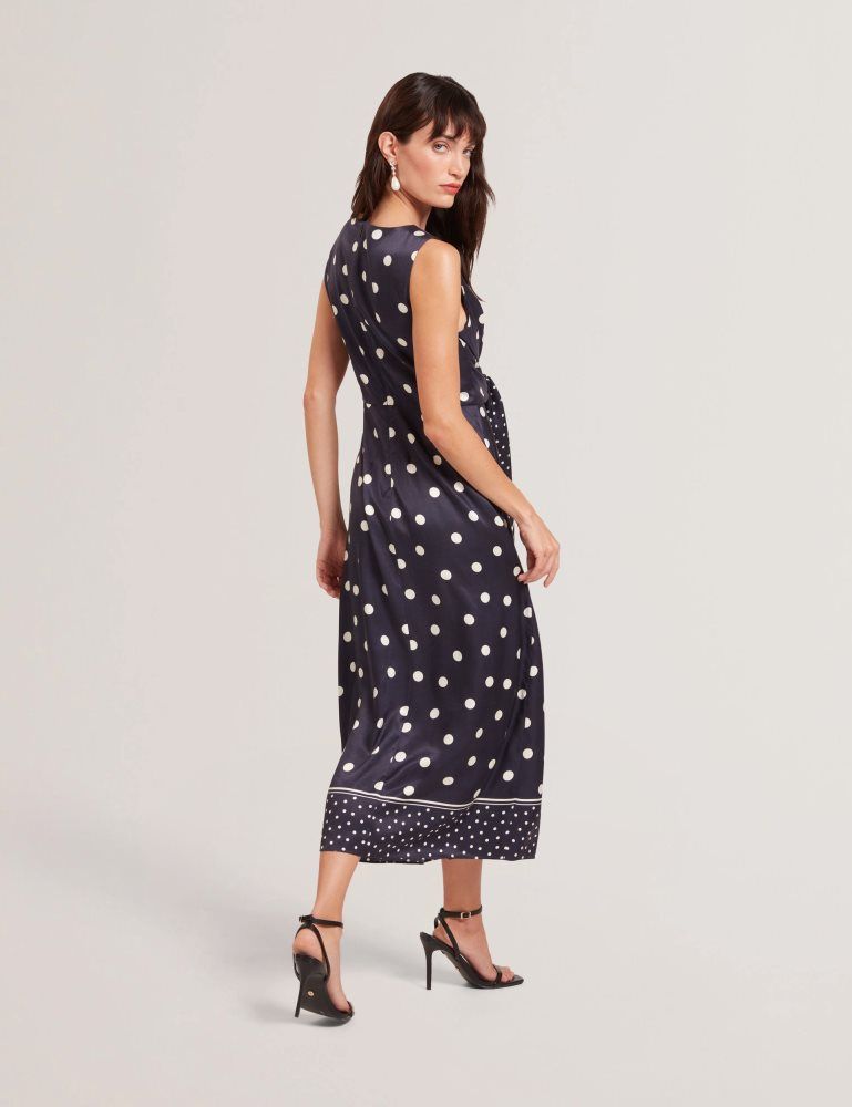 Ted Baker Malmoa - Polka Dot Tie Detail Column Midi Dress Ženske Haljina Tamnoplave | 375904-GWM