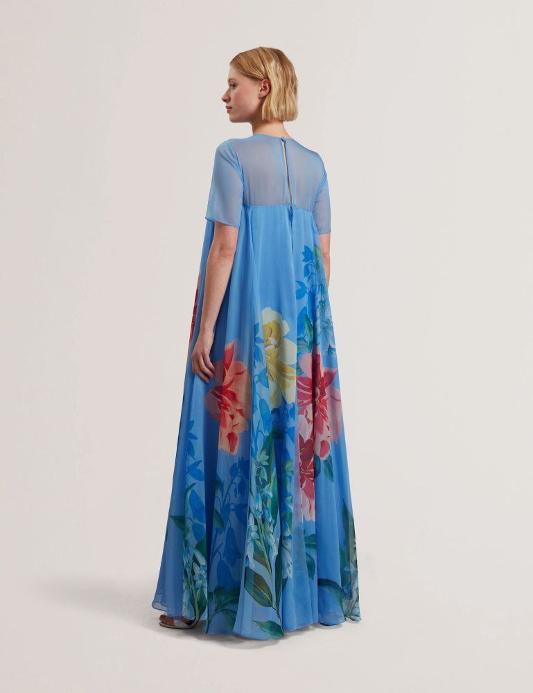 Ted Baker Malrie - Sheer Neck Floral Trapeze Maxi Dress Ženske Haljina Plave | 498126-YUW