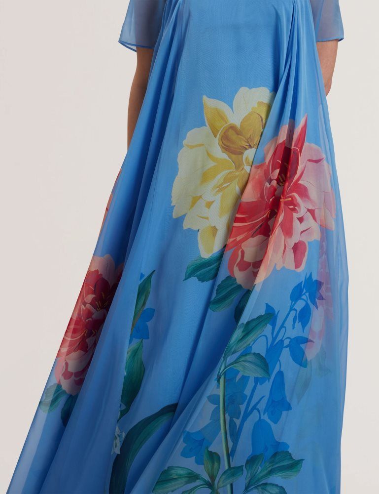 Ted Baker Malrie - Sheer Neck Floral Trapeze Maxi Dress Ženske Haljina Plave | 498126-YUW