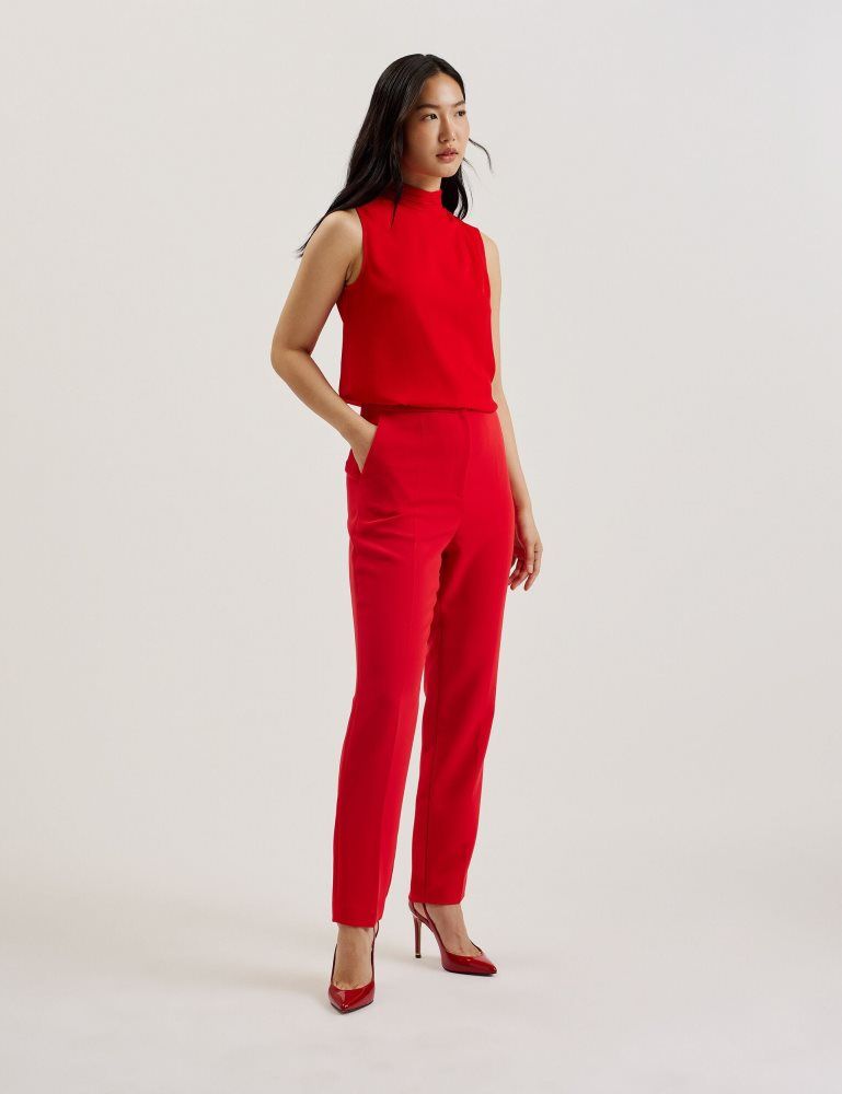 Ted Baker Manattl - Tapered High Waisted Tailored Trousers Ženske Kratke Hlače Crvene | 309546-GKH