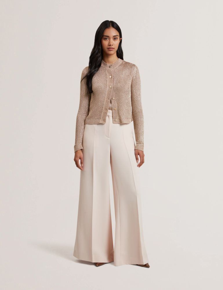 Ted Baker Manya - Metallic Knit Cropped Cardigan Ženske Majice Zlatne | 615823-QZK