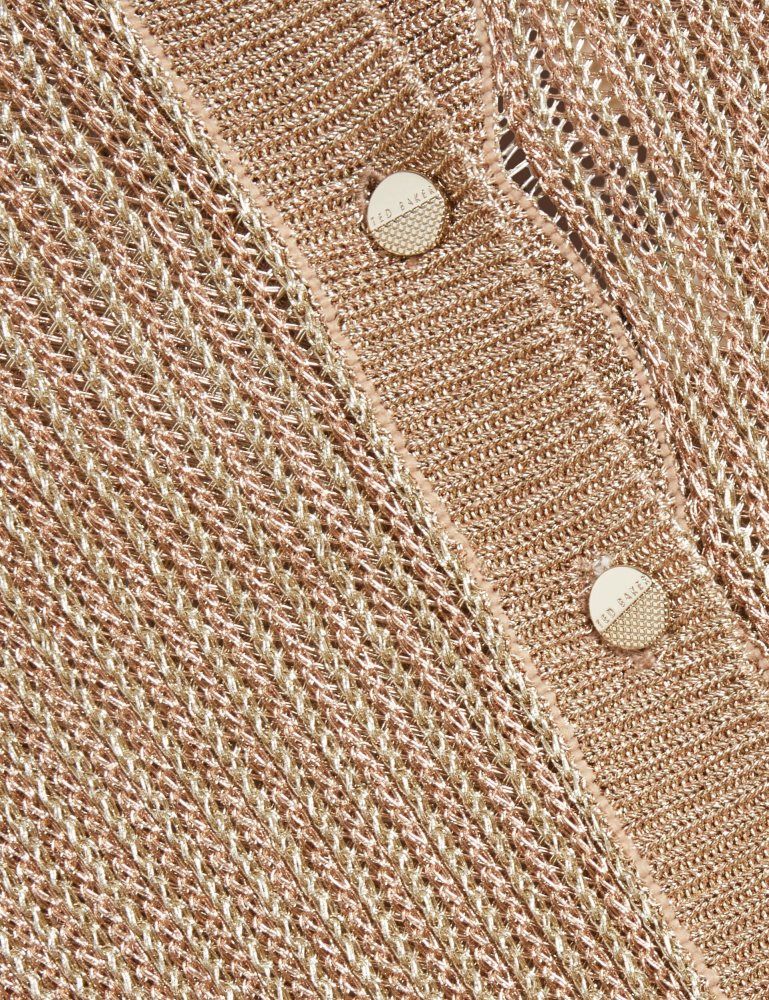 Ted Baker Manya - Metallic Knit Cropped Cardigan Ženske Majice Zlatne | 615823-QZK